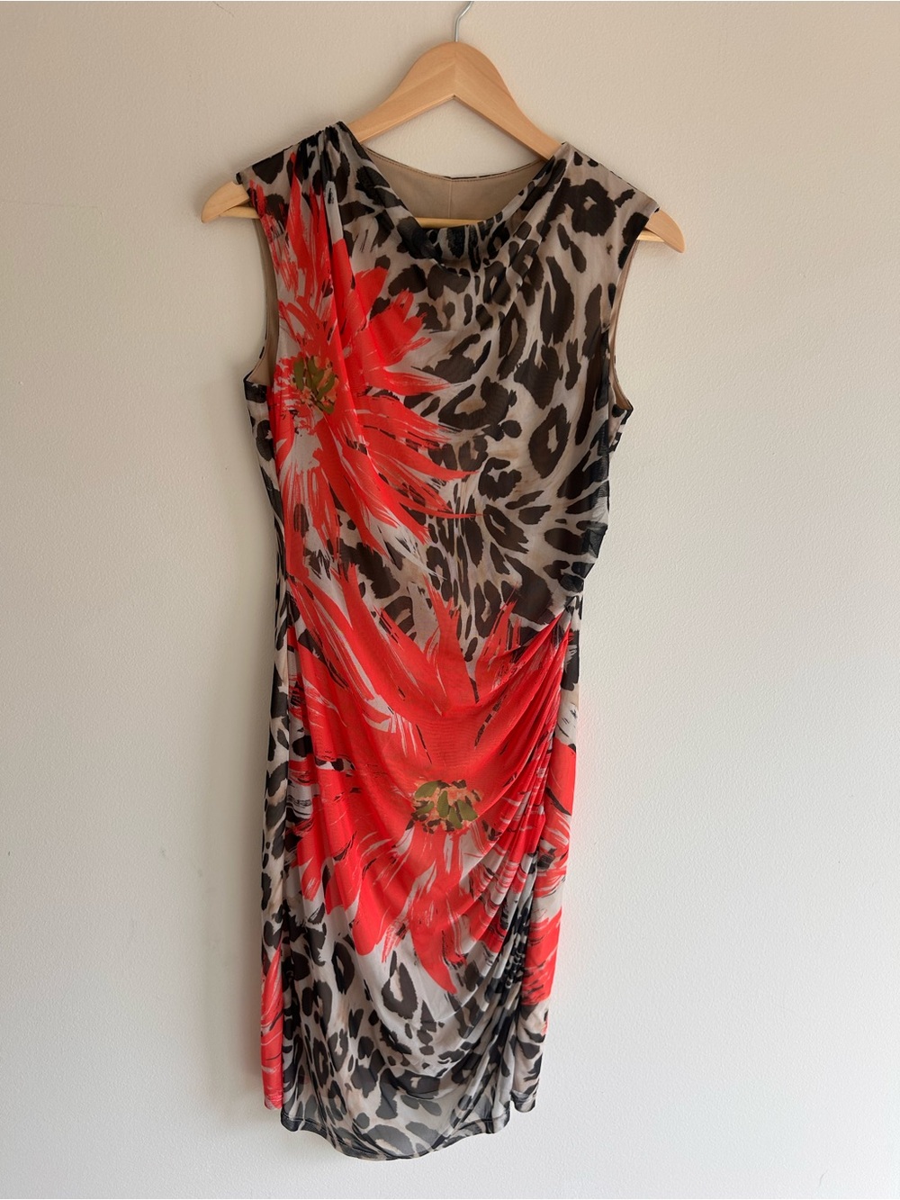 Frank Lyman Sleeveless Red Floral Leopard Print Sheath Dress